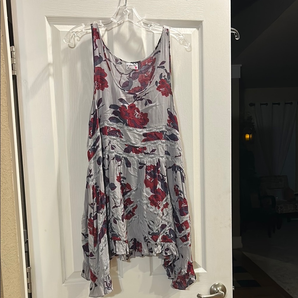 Free People Floral Tunic in Gray and Red